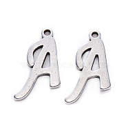201 Stainless Steel Charms, Laser Cut, Stainless Steel Color, Letter.A, 12x9x1mm, Hole: 1.0mm(STAS-R105-A)