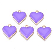 Alloy Enamel Pendants, Cadmium Free & Nickel Free & Lead Free, Light Gold, Heart, Medium Purple, 17x16x3mm, Hole: 1.6mm(ENAM-N054-73C)