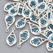 Faceted Glass Pendants, with Eco-Friendly Alloy Open Back Settings, Nickel Free, Teardrop, Silver Color Plated, Deep Sky Blue, 21x11x3.5mm, Hole: 1.6mm(GLAA-R204-B-06S-NF)