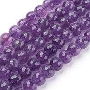 Natural Amethyst Beads Strands, Round, Faceted, Purple, 8mm, hole: 1mm, 23pcs/strand, 8 inch(G-C073-8mm-3)