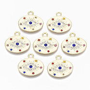 Alloy Pendants, with Colorful Rhinestone, Cadmium Free & Nickel Free & Lead Free, Oval with Eye, Real 18K Gold Plated, 22x23.5x3mm, Hole: 3mm(PALLOY-S135-011-NR)
