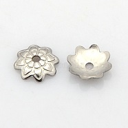 8-Petal 304 Stainless Steel Flower Bead Caps, Stainless Steel Color, 7x1.5mm, Hole: 1mm(STAS-N027-01)