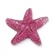 Resin Cabochons, with Glitter Powder, Starfish/Sea Stars, Camellia, 15~17x16~18x4~5.5mm(CRES-N015-08D)