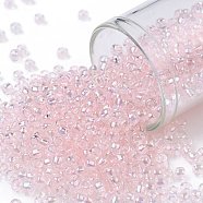 TOHO Round Seed Beads, Japanese Seed Beads, (171L) Dyed Light Pink Transparent Rainbow, 8/0, 3mm, Hole: 1mm, about 222pcs/bottle, 10g/bottle(SEED-JPTR08-0171L)