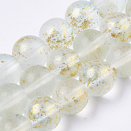Frosted Spray Painted Glass Beads Strands, with Golden Foil, Round, Azure, 10~11mm, Hole: 1.4~1.6mm, about 39~42pcs/Strand, 14.84 inch~15.27 inch(37.7~38.8cm)(GLAA-N035-03D-C09)