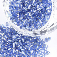 Grade A Glass Seed Beads, Hexagon(Two Cut), Silver Lined, Cornflower Blue, 1.5~2.5x1.5~2mm, Hole: 0.8mm, about 2100pcs/bag, 450g/bag(SEED-S022-04A-12)