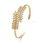 Hollow Out 304 Stainless Steel Leaf Cuff Bangles, Golden, Inner Diameter: 2-1/4 inch(5.6cm)(BJEW-G694-07G)
