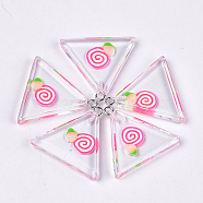 Resin Pendants, with Polymer Clay Inside and Iron Findings, Triangle with Imitation Lollipop, Platinum, Hot Pink, 26.5x28x4.5mm, Hole: 2mm(X-CRES-S359-06A)