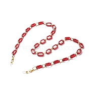 Eyeglasses Chains, Neck Strap for Eyeglasses, with Imitation Gemstone Style Acrylic & Aluminium Paperclip Chains, Alloy Lobster Claw Clasps and Rubber Loop Ends, Red, 29.25 inch(74.3cm)(AJEW-EH00072-07)