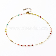 Faceted Glass Beaded Necklaces, with Brass Beads and Lobster Claw Clasps, Round, Real 18K Gold Plated, Colorful, 15-5/8 inch(39.7cm)(NJEW-JN03278-02)