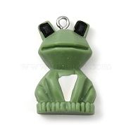 Opaque Resin Pendants, Animal Charms with Platinum Plated Iron Loops, Frog, 28.5x17.5x9mm, Hole: 2mm(RESI-B018-01A)