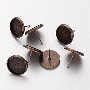 Brass Stud Earring Settings, Lead Free and Cadmium Free and Nickel Free, Antique Bronze, about 12mm long, 14mm wide, Tray: 12mm(KK-H720-AB-NR)