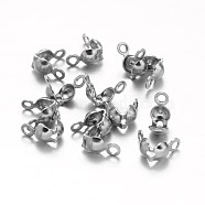 304 Stainless Steel Bead Tips, Calotte Ends, Clamshell Knot Cover, Stainless Steel Color, 8x4mm, Hole: 1.2mm(X-STAS-M213-09)