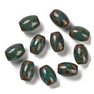 Tibetan Style dZi Beads, Natural Agate Beads, Dyed & Heated, Oval, Dark Slate Gray, 3-Eye, 13.5~14x10mm, Hole: 1.5mm(TDZI-R002-02G)
