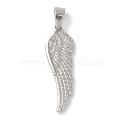 Non-Tarnish 304 Stainless Steel Pendants, Wing Charm, Stainless Steel Color, 39.5x13x3.5mm, Hole: 9x5mm(STAS-Z075-12P)