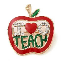 Christmas Theme Enamel Pins, Golden Alloy Rhinestones Brooches for Backpack Clothes, Apple, 33x29mm(JEWB-U007-01C)