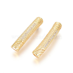 Brass Micro Pave Clear Cubic Zirconia Beads, Long-Lasting Plated, Tube Beads, Golden, 30x6mm, Hole: 4mm(ZIRC-L088-16B-G)