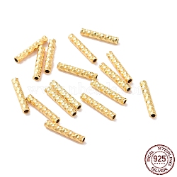 925 Sterling Silver Tube Beads, Fancy Cut, Golden, 10x1.8mm, Hole: 1mm, about 90pcs/10g(STER-D035-11G)