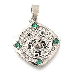 Brass Micro Pave Cubic Zirconia Pendants, Long-Lasting Plated, Diamond & Lion Charms, with Jump Ring, Platinum, 23x21.5x5mm, Hole: 5.5x4mm(KK-S049-12P)