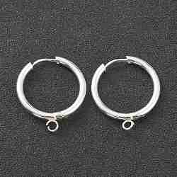 201 Stainless Steel Huggie Hoop Earring Findings, with Horizontal Loop and 316 Surgical Stainless Steel Pin, Silver, 25x23x2.5mm, Hole: 2.5mm, Pin: 1mm(STAS-P283-01I-S)