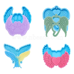 Boutigem 4Pcs 4 Style DIY Silicone Jewelry Molds, Resin Casting Molds, for UV Resin & Epoxy Resin Jewelry Making, Wing, Deep Sky Blue, 54~73x70.5~75x5.5~8.5mm, Inner Diameter: 29.5~70x42~69, 1pc/style(DIY-BG0001-54)