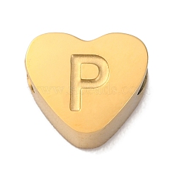 Ion Plating(IP) Tarnish Resistant 304 Stainless Steel Beads, Heart with Letter, Golden, Letter P, 7x8x3mm, Hole: 2mm(STAS-H219-16G-P)