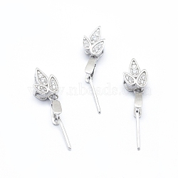 925 Sterling Silver Pendant Ice Pick Pinch Bails, with Clear Cubic Zirconia, Teardrop, Platinum, 16mm, Hole: 2.5x4.5mm, Pin: 0.6mm(STER-I017-074P)