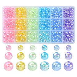 18 Style Transparent Rainbow Iridescent Acrylic Beadss Plated, Round, Mixed Color, 6~10mm, Hole: 1.8~2mm, 654pcs/box(MACR-YW0002-09)