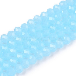 Glass Beads Strands, Imitation Jade, Faceted, Rondelle, Cyan, 4x3mm, Hole: 0.4mm, about 113~115pcs/strand, 41~41.5cm(EGLA-A044-J4mm-D04)