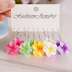 5 Pairs Flower Resin Dangle Earrings, with Steel Pins, Platinum, Mixed Color, 50x24mm(FS-WG2DDFE-02)