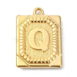 Ion Plating(IP) 304 Stainless Steel Pendants, Rectangle with Letter Charm, Real 18K Gold Plated, Letter Q, 24.5x18x3mm, Hole: 1.8mm(STAS-U033-01G-Q)