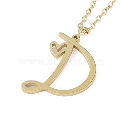 304 Stainless Steel Pendant Necklaces, Letter Charms, Letter D, 16.22 inch(41.2cm), Pendant: 23x10.5x1.3mm(NJEW-H029-02G-D)