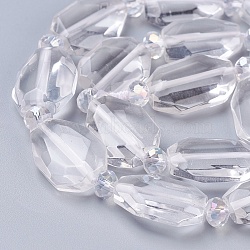 Natural Quartz Crystal Beads Strands, Rock Crystal, Faceted, Oval, 16.5~22.5x12~16x6~7mm, Hole: 1.2mm, about 15~17pcs/strand, 15.4 inch(39cm)(G-L519-B-01)