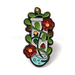 Flower Enamel Pins, Black Alloy Brooch, for Backpack Clothes, FireBrick, 31x16x2mm(JEWB-K022-03C-EB)