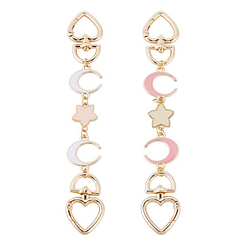 2Pcs 2 Colors Alloy White and Red Enamel Moon Star Bag Extender Chains, with Alloy Swivel Clasps, Golden, Mixed Color, 181mm, 1pc/color
