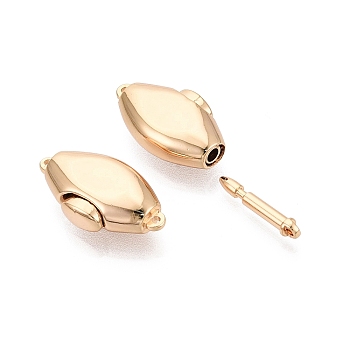 Brass Box Clasps, Rhombus, 1-Strand, 2-Hole, Real 18K Gold Plated, 22.5~23x11.5~12x6mm, Hole: 1~1.2mm