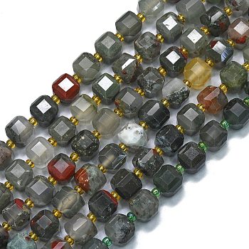 Natural African Bloodstone Beads Strands, with Seed Beads, Faceted Table Cut Cube, 8x8x8mm, Hole: 0.6mm, about 38pcs/strand, 15.35''(39cm)