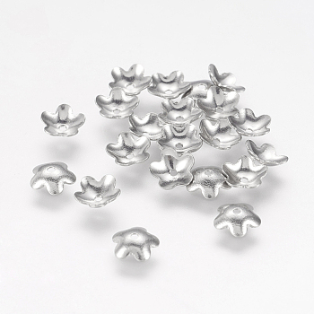304 Stainless Steel 5-Petal Flower Bead Caps, Stainless Steel Color, 5.8x1.8mm, Hole: 0.7mm, about 1000pcs/bag