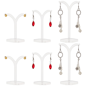 6Pcs 3 Styles Y-Shaped Acrylic Earring Display Stands, Jewelry Display Rack, Jewelry Tree Stand, Clear, 4.5x5.5x7~10.5cm, 2pcs/style