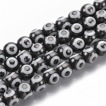 Electroplate Glass Beads Strands, Round with Evil Eye Pattern, Gray, 8x7.5mm, Hole: 1.2mm, about 40pcs/strand, 12.2 inch