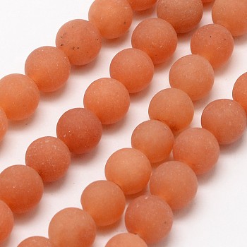 Natural Red Aventurine Beads Strands, Frosted, Round, 8mm, Hole: 1mm, about 48pcs/strand, 15.1 inch