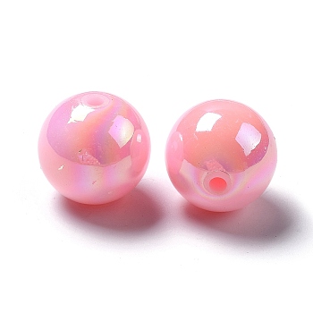 Solid Color Acrylic Beads, AB Color Plated, Round, Pink, 20mm, Hole: 2mm, about 115pcs/500g
