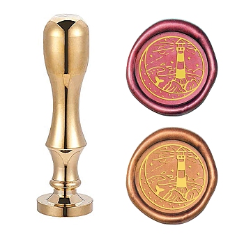 Brass Wax Seal Stamp, with Handle, for DIY Scrapbooking, Building Pattern, Stamp: 25x14mm, Handle: 79.5x21mm, Screw: 8mm