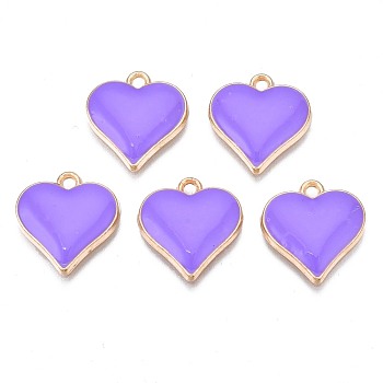 Alloy Enamel Pendants, Cadmium Free & Nickel Free & Lead Free, Light Gold, Heart, Medium Purple, 17x16x3mm, Hole: 1.6mm