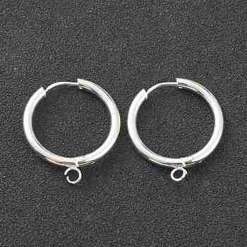 201 Stainless Steel Huggie Hoop Earring Findings, with Horizontal Loop and 316 Surgical Stainless Steel Pin, Silver, 25x23x2.5mm, Hole: 2.5mm, Pin: 1mm