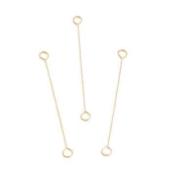 316 Surgical Stainless Steel Eye Pins, Double Sided Eye Pins, Real 18K Gold Plated, 30x2.5x0.4mm, Hole: 1.6mm