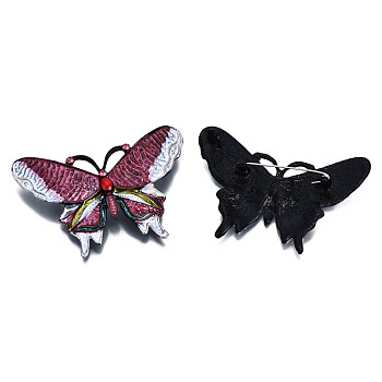 Butterfly Enamel Pin with Rose Rhinestone, Electrophoresis Black Plated Alloy Badge for Backpack Clothes, Nickel Free & Lead Free, Medium Violet Red, 50x68.5mm, Pin: 0.7mm