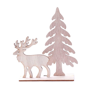 Undyed Platane Wood Home Display Decorations, Christmas Tree with Christmas Reindeer/Stag, BurlyWood, 134.5x42.5x148.5mm, 3pcs/set