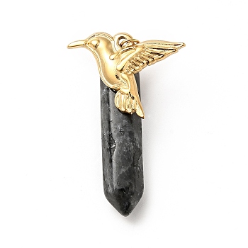 Bird Natural Labradorite Pointed Pendants, with Ion Plating(IP) Platinum & Golden Tone 304 Stainless Steel Findings, Faceted Bullet Charm, 40.5mm, Bird: 19.5x25.5x2.5mm, Bullet: 33.5x8.5x8mm, Hole: 3.4mm