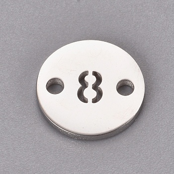 304 Stainless Steel Links, Flat Round with Number, Stainless Steel Color, Num.8, 10x1.1mm, Hole: 1.5mm